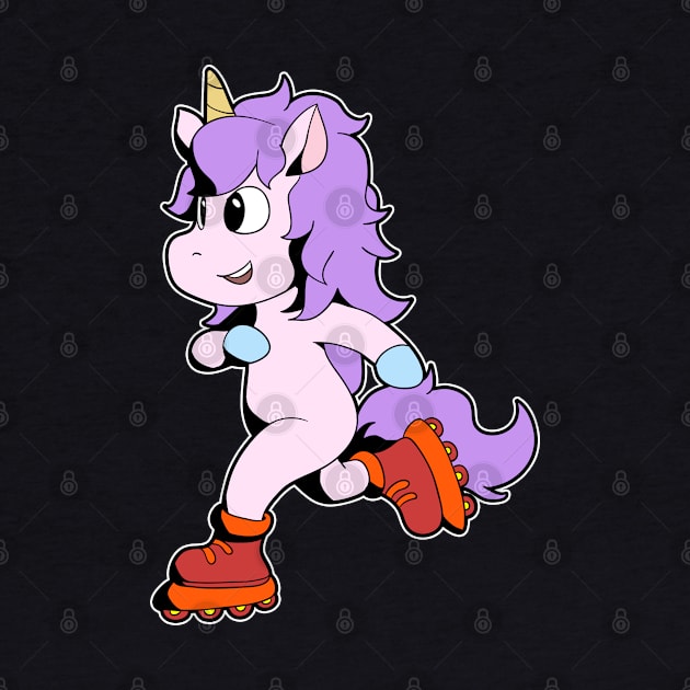 Comic unicorn rides inline skates by Modern Medieval Design